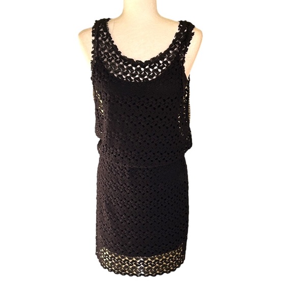 Free People Lily Black Crochet Lace Draped Cutout Mini Dress - S - Picture 15 of 15